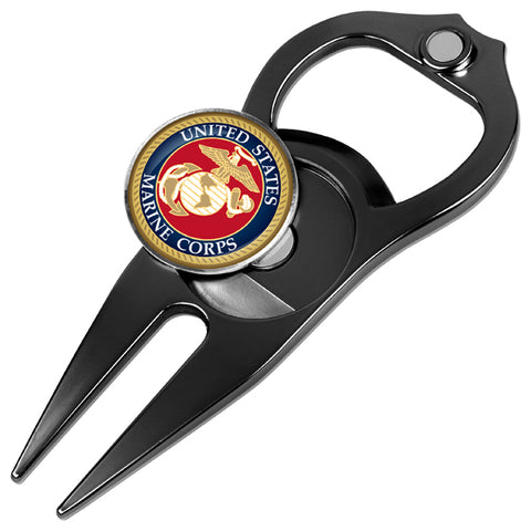 U.S.M.C. Hat Trick 5-in-1 Golf Divot Tool with Ball Marker (Black)
