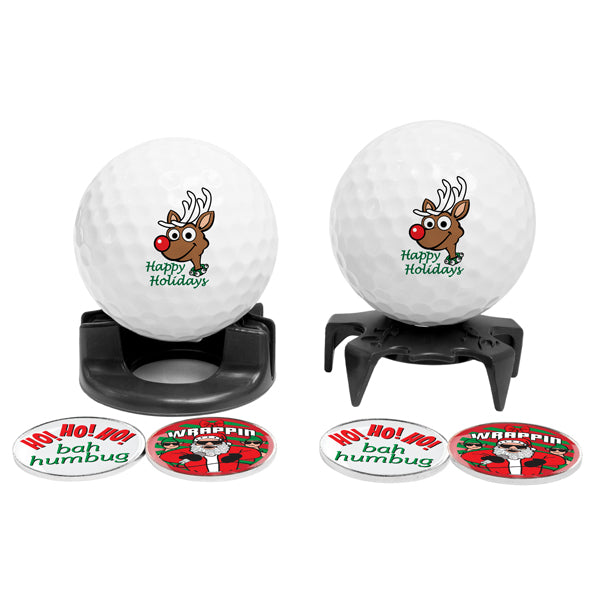DisplayNest Golf Ball Gift Pack - Happy Holidays Reindeer