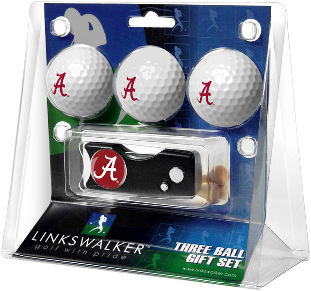 Alabama Crimson Tide Regulation Size 3 Golf Ball Gift Pack with Spring Action Divot Tool