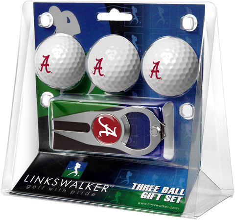 Alabama Crimson Tide Regulation Size 3 Golf Ball Gift Pack with Hat Trick Divot Tool (Silver)