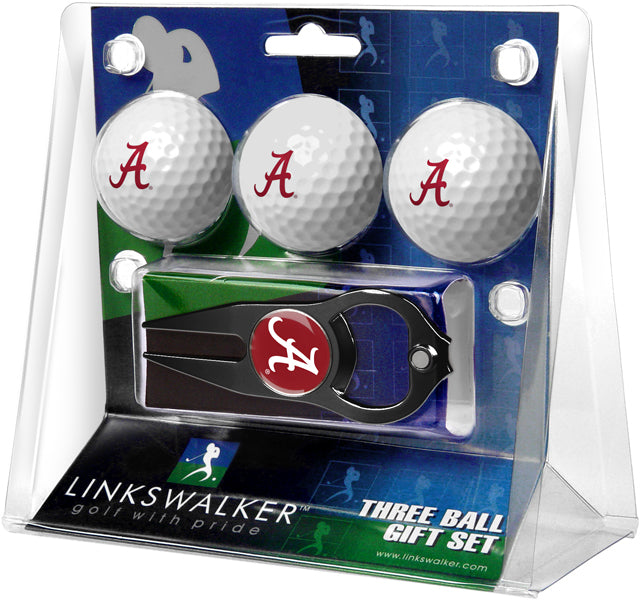 Alabama Crimson Tide Regulation Size 3 Golf Ball Gift Pack with Hat Trick Divot Tool (Black)
