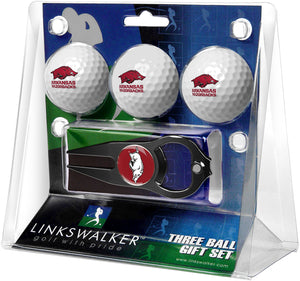 Arkansas Razorbacks Regulation Size 3 Golf Ball Gift Pack with Hat Trick Divot Tool (Black)
