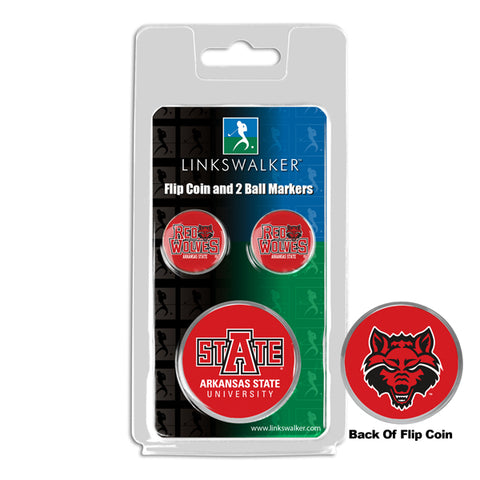 Arkansas State Red Wolves - Flip Coin and 2 Golf Ball Marker Pack