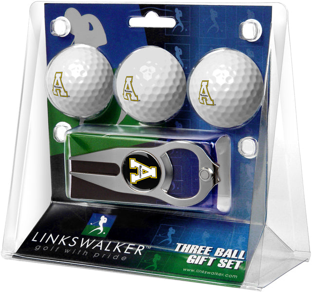 Appalachian State Mountaineers Regulation Size 3 Golf Ball Gift Pack with Hat Trick Divot Tool (Silver)