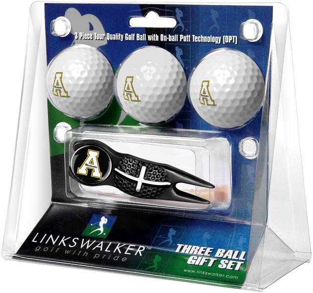 Appalachian State Mountaineers - Black Crosshair Divot Tool 3 Ball Gift Pack - Linkswalkerdirect