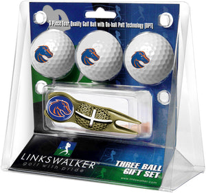 Boise State Broncos - Gold Crosshair Divot Tool 3 Ball Gift Pack