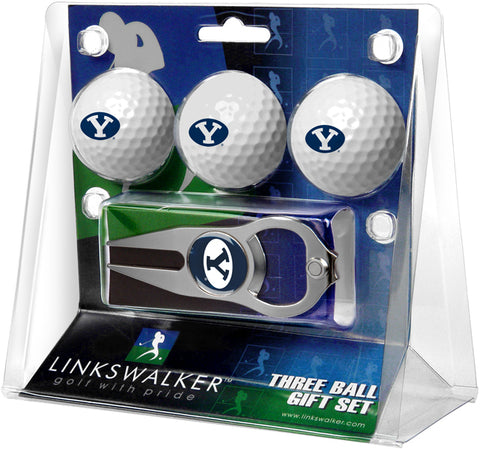 Brigham Young Univ. Cougars Regulation Size 3 Golf Ball Gift Pack with Hat Trick Divot Tool (Silver)