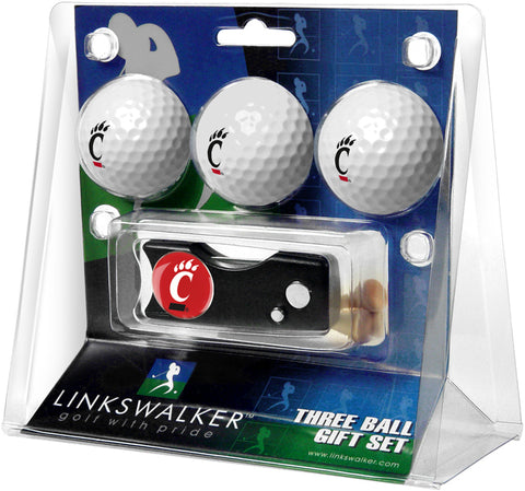 Cincinnati Bearcats Regulation Size 3 Golf Ball Gift Pack with Spring Action Divot Tool