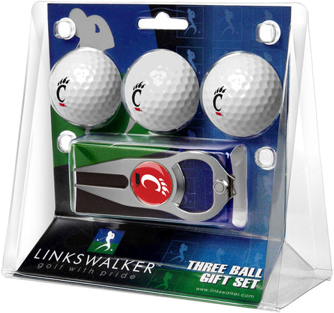Cincinnati Bearcats Regulation Size 3 Golf Ball Gift Pack with Hat Trick Divot Tool (Silver)