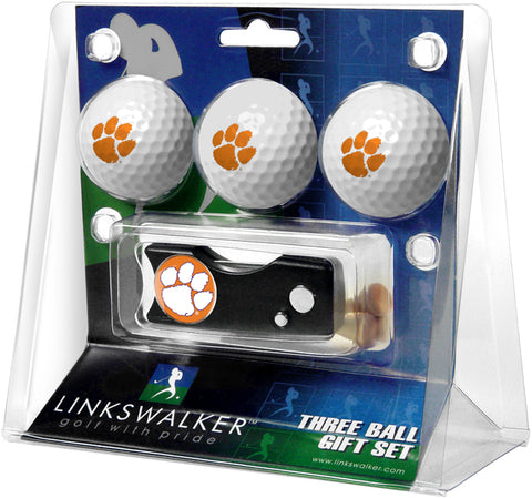 Clemson Tigers Regulation Size 3 Golf Ball Gift Pack with Spring Action Divot Tool