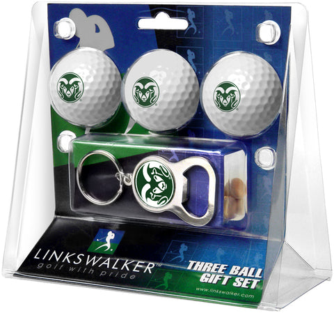 Colorado State Rams Regulation Size 3 Golf Ball Gift Pack with Keychain Bottle Opener