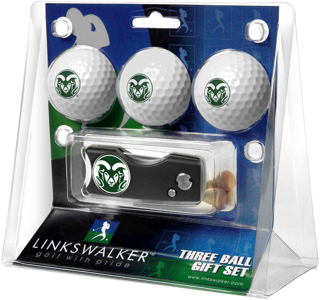 Colorado State Rams Regulation Size 3 Golf Ball Gift Pack with Spring Action Divot Tool