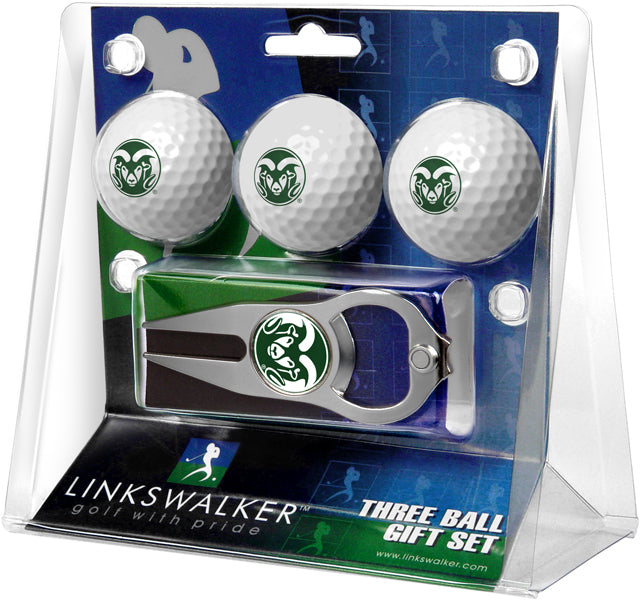Colorado State Rams Regulation Size 3 Golf Ball Gift Pack with Hat Trick Divot Tool (Silver)