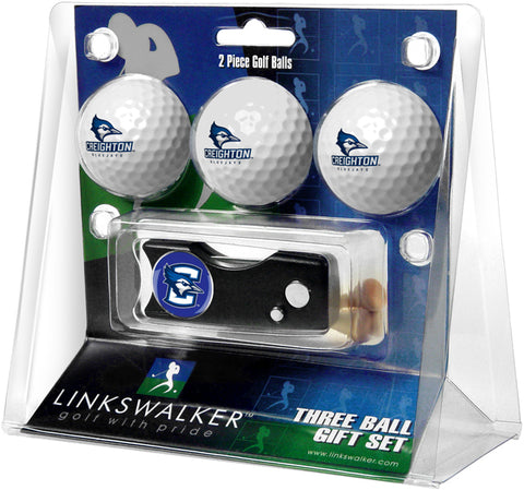 Creighton University Bluejays Regulation Size 3 Golf Ball Gift Pack with Spring Action Divot Tool