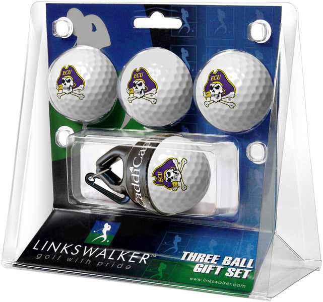 East Carolina Pirates Regulation Size 4 Golf Ball Gift Pack + CaddiCap Holder