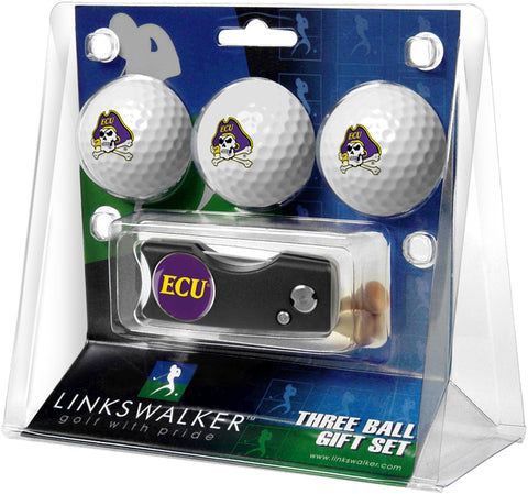 East Carolina Pirates Regulation Size 3 Golf Ball Gift Pack with Spring Action Divot Tool