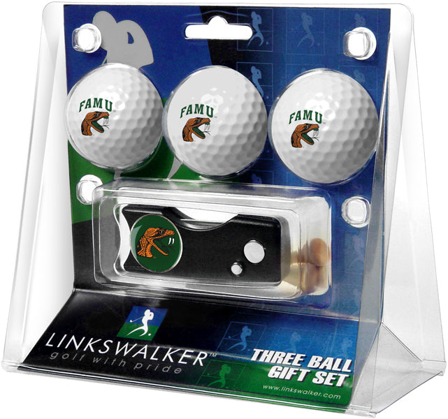 Florida A&M Rattlers Regulation Size 3 Golf Ball Gift Pack with Spring Action Divot Tool