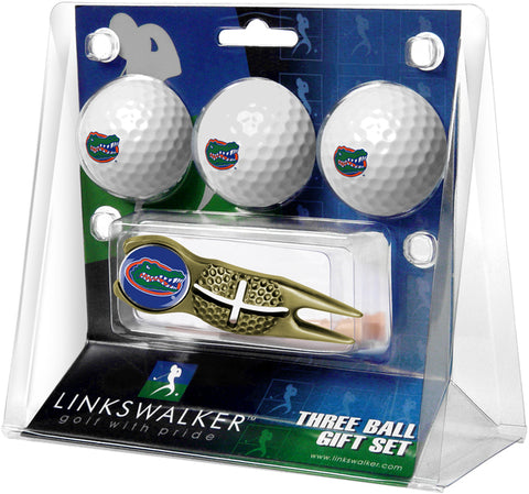 Florida Gators Regulation Size 3 Golf Ball Gift Pack with Crosshair Divot Tool (Gold)