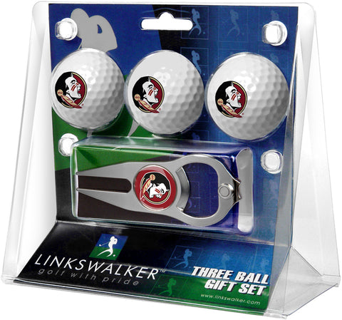 Florida State Seminoles Regulation Size 3 Golf Ball Gift Pack with Hat Trick Divot Tool (Silver)