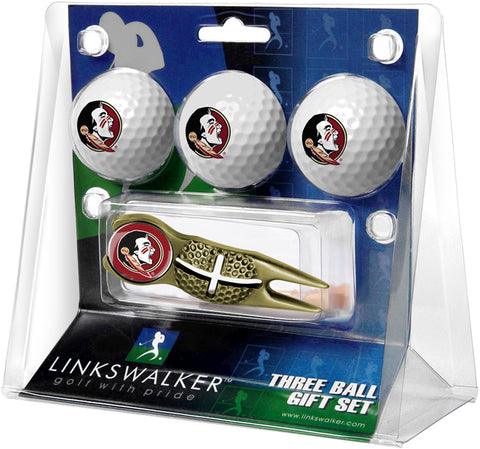 Florida State Seminoles Regulation Size 3 Golf Ball Gift Pack with Crosshair Divot Tool (Gold)