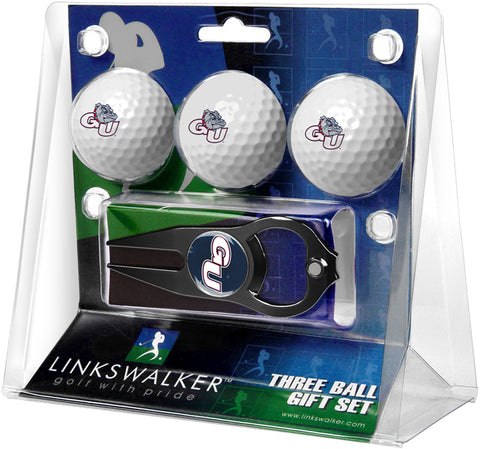 Gonzaga Bulldogs Regulation Size 3 Golf Ball Gift Pack with Hat Trick Divot Tool (Black)