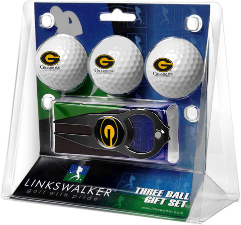 Grambling State University Tigers Regulation Size 3 Golf Ball Gift Pack with Hat Trick Divot Tool (Silver)