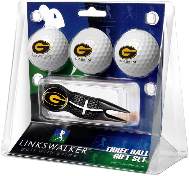 Grambling State University Tigers - Black Crosshair Divot Tool 3 Ball Gift Pack