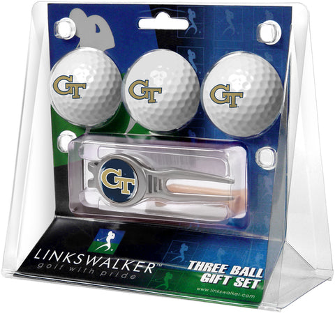 Georgia Tech Yellow Jackets Regulation Size 3 Golf Ball Gift Pack with Kool Divot Tool