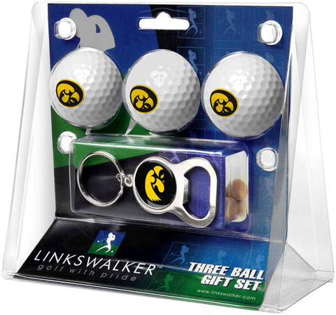 Iowa Hawkeyes Regulation Size 3 Golf Ball Gift Pack with Keychain Bottle Opener