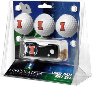 Illinois Fighting Illini Regulation Size 3 Golf Ball Gift Pack with Spring Action Divot Tool
