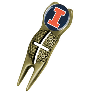 Illinois Fighting Illini - Crosshairs Divot Tool  -  Gold - Linkswalkerdirect