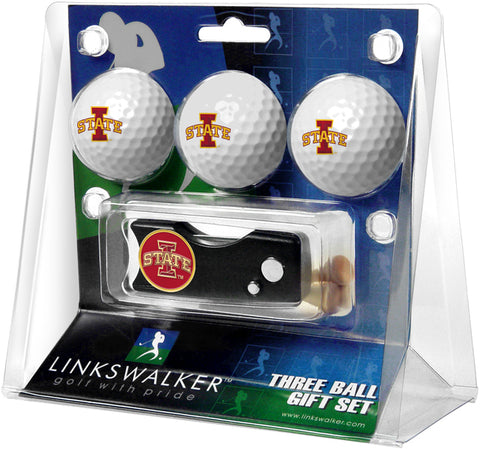 Iowa State Cyclones Regulation Size 3 Golf Ball Gift Pack with Spring Action Divot Tool