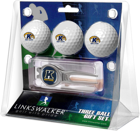 Kent State Golden Flashes Regulation Size 3 Golf Ball Gift Pack with Kool Divot Tool