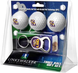 LSU Tigers - 3 Ball Gift Pack with Key Chain Bottle Opener