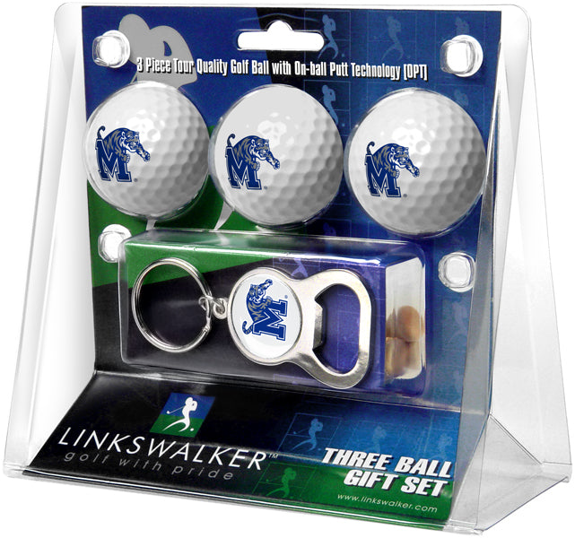 Memphis Tigers - 3 Ball Gift Pack with Key Chain Bottle Opener