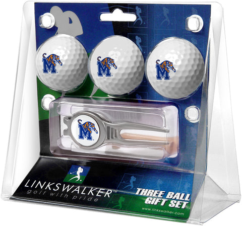 Memphis Tigers Regulation Size 3 Golf Ball Gift Pack with Kool Divot Tool