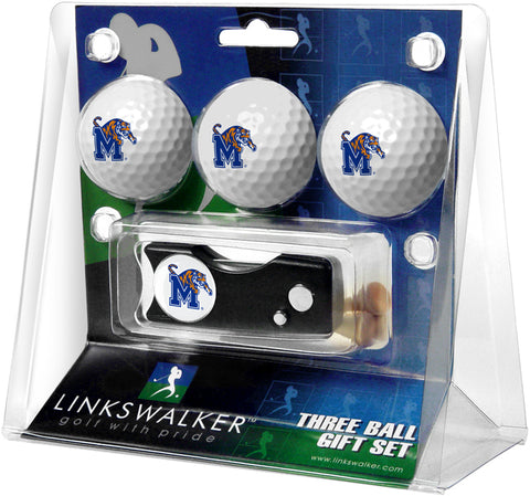 Memphis Tigers Regulation Size 3 Golf Ball Gift Pack with Spring Action Divot Tool