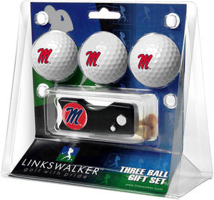 Mississippi Rebels - Ole Miss Regulation Size 3 Golf Ball Gift Pack with Spring Action Divot Tool