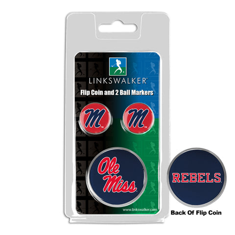 Mississippi Rebels  -  Ole Miss - Flip Coin and 2 Golf Ball Marker Pack