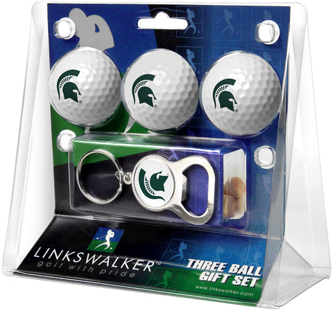 Michigan State Spartans Regulation Size 3 Golf Ball Gift Pack with Keychain Bottle Opener
