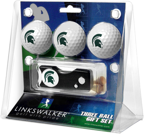 Michigan State Spartans Regulation Size 3 Golf Ball Gift Pack with Spring Action Divot Tool