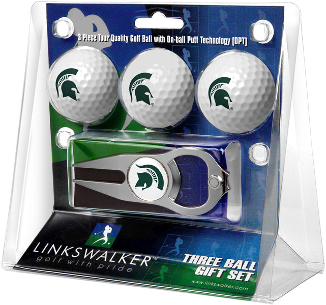 Michigan State Spartans - 3 Ball Gift Pack with Hat Trick Divot Tool