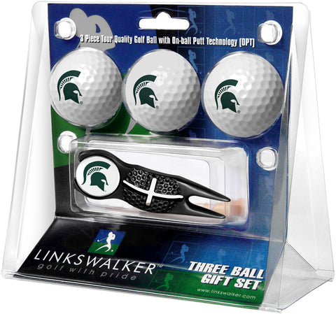 Michigan State Spartans - Black Crosshair Divot Tool 3 Ball Gift Pack