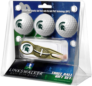 Michigan State Spartans - Gold Crosshair Divot Tool 3 Ball Gift Pack