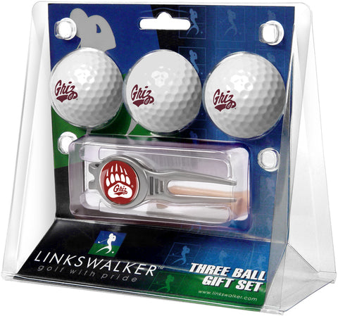 Montana Grizzlies Regulation Size 3 Golf Ball Gift Pack with Kool Divot Tool