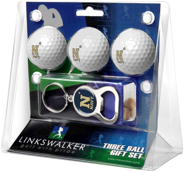 Naval Academy Midshipmen Regulation Size 3 Golf Ball Gift Pack with Keychain Bottle Opener