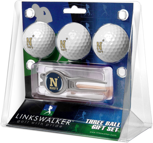 Naval Academy Midshipmen Regulation Size 3 Golf Ball Gift Pack with Kool Divot Tool