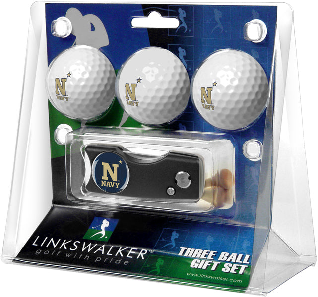 Naval Academy Midshipmen Regulation Size 3 Golf Ball Gift Pack with Spring Action Divot Tool