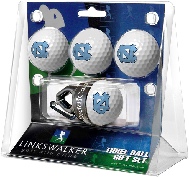North Carolina Tar Heels Regulation Size 4 Golf Ball Gift Pack + CaddiCap Holder