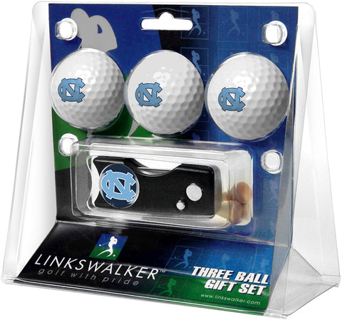 North Carolina Tar Heels Regulation Size 3 Golf Ball Gift Pack with Spring Action Divot Tool